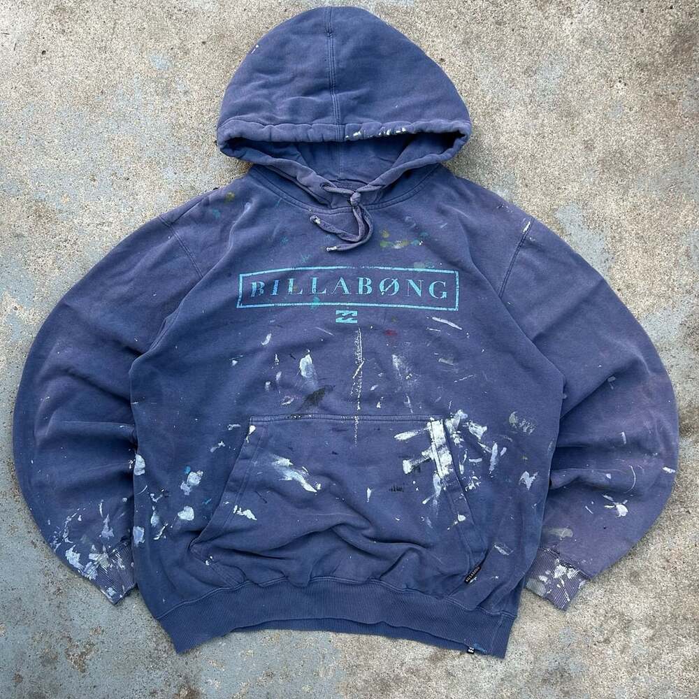 Vintage Billabong Navy Paint Splatter Hoodie Y2K
